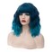 Women's Blue Ombre Wig Short Curly Wavy Wig Shoulder Length Flat Bangs Wig For Women Girl Cosplay Party Halloween Wig Cap Included (Blue Ombre)