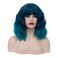 Women's Blue Ombre Wig Short Curly Wavy Wig Shoulder Length Flat Bangs Wig For Women Girl Cosplay Party Halloween Wig Cap Included (Blue Ombre)