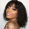 Short Curly Bob Wig with Bangs Human Hair Curly Water Wave Wig Glueless Wear and Go None Lace Front Wig Brazilian Virgin Human Hair Wig Machine Made 180% Density 12 Inch 1B#