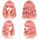 SHDanrtse 14Inch pink wig Wavy Wig With Air Bangs for Women Short Bob Pink Wigs Natural Curly Wavy Shoulder Length pink synthetic wig cosplay Halloween wig（pink wig）