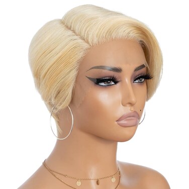 Rebecca Fashion 613 Blonde Pixie Lace Front Wigs Human Hair Short Pixie Cut Wig Side Part HD Lace Pixie Cut Lace Wigs Human Hair Pixie Cut Wigs for Women