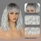 Short Gray Wigs for Women Sliver Grey Wig with Bangs Dark Roots Ombre Curly Bob Wig Shoulder Length Natural Looking Hair Replacement Wigs for Daily Party Use Cosplay Costume Halloween Wig