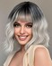 Short Gray Wigs for Women Sliver Grey Wig with Bangs Dark Roots Ombre Curly Bob Wig Shoulder Length Natural Looking Hair Replacement Wigs for Daily Party Use Cosplay Costume Halloween Wig