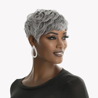 Synthetic Short Grey Pixie Cut Wig for Black Women (9 inches x 1 inch)