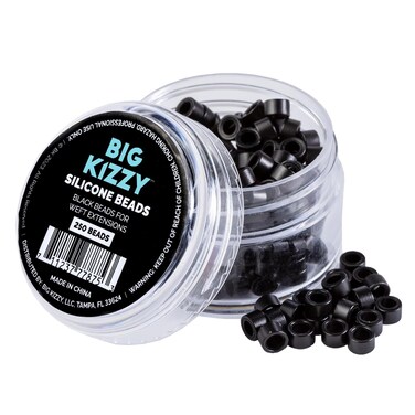 Big Kizzy Silicone Lined Microlink Beads for Weft Hair Extensions, 5.0mm Black beads for invisible extension application, 250pcs