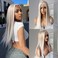 Glueless Pre plucked Highlight Ombre Ash Blonde Lace Front Wigs with Cap and Combs, #60/613 Blonde Balayage Platinum Blonde Bob Hair Cut Silky Straight Wig, HD Lace Japanese Synthetic Wigs 16 Inch