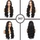 28 Inch Body Wave Synthetic Lace Front Wig Dark Brown Long Wavy Wig with Middle Part Colored Wigs for Women