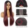28 Inch Long Straight Synthetic Wig Heat Resistant Middle Part Lace Front Wigs Ombre Burgundy Glueless Natural Looking Wigs for Women (28 Inch Straight Wig Ombre Burgundy)