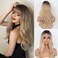 Blonde Wig With Bangs Long curly wavy Wig for Women Ombre Wig Blonde with Dark Root Natural Looking Synthetic Heat Resistant Fiber Wig for festival holiday Girls Daily Party Cosplay Use
