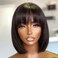 Natural Color Pixie Cut Short Bob With Bangs Brazilian Black Straight Bob With Bangs 13x4 HD Transparent Lace Front Human Hair Wigs 150% Remy Short Bob Straight Hair Wigs 10&rdquo;
