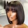 Natural Color Pixie Cut Short Bob With Bangs Brazilian Black Straight Bob With Bangs 13x4 HD Transparent Lace Front Human Hair Wigs 150% Remy Short Bob Straight Hair Wigs 10&rdquo;