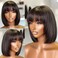 Natural Color Pixie Cut Short Bob With Bangs Brazilian Black Straight Bob With Bangs 13x4 HD Transparent Lace Front Human Hair Wigs 150% Remy Short Bob Straight Hair Wigs 10&rdquo;
