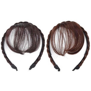 2pcs Synthetic Wigs Headband Front Hair Bangs Fringe Hair Extensions Women Girls Dark Light