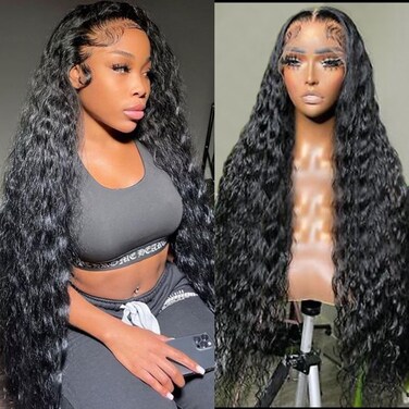 Lemoda 34Inch 12A 250% Density SKINLIKE Real HD Lace Water Wave 13x4 Full Lace Frontal Wigs Deep Wave Virgin Human Hair Invisible 0.1mm Ultra-thin Frayed Ends Wet and Wavy Lace Front Wig Tiny Knots