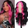 Hot Pink Skunk Stripe Wigs 22inch Highlight Synthetic Hair Lace Front Wigs for Black Women Middle Part Fake Scalp Long Wavy Wig Natural Looking Synthetic Body Wave Wigs