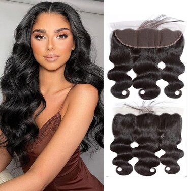 13 x 4 Lace Frontal Closure Body Wave Ear to Ear HD Lace Frontal Pre Plucked 12 Inch Body Wave Human Hair Frontal Closures Free Part 150% Density Natural Black Color