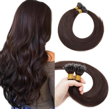 S-noilite Nano Bead Human Hair Extensions for Women 50g 50strands 22inch #02 Dark Brown