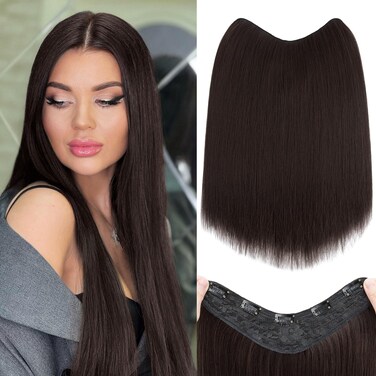 S-noilite One Piece Clip in Hair Extensions 18 Inch U-Shaped One Piece Hair Extension with 5 Clips 3/4 Full Head Long Straight Clip in Hair Weft Synthetic Black Brown Clip in Hairpieces for Women,#6A