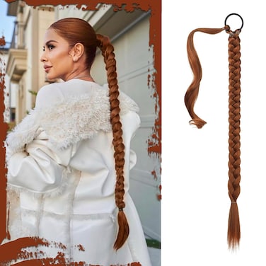 SOFEIYAN Long Braid Ponytail Extension with Hair Tie Straight Sleek Wrap Around Hair Extensions Braid Pony Tail Fluffy Natural Soft Synthetic Hairpieces for Women Daily Wear, 26 inch-Copper Red