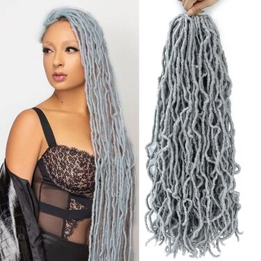 Soft Locs Crochet Hair 24Inch 2 Packs Faux Locs Crochet Hair Pre Looped Natral Grey Color Synthetic Hair Extension for Women (24Inch, 2Packs Grey) &hellip;