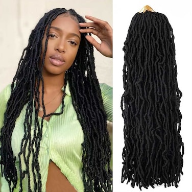 7 Packs 24 Inch Soft Locs Crochet Hair Pre Looped Curly Wavy Faux Locs Crochet Braids for Natural Butterfly Crochet Hair for Black Women (24 inch(pack of 7), 1B)