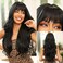 Kikone Black Wavy Wig for Women 26 Inch Long Body Wavy Wig with Bangs Women's Wigs Long Hair Synthetic Heat Resistant Fiber Wavy Wig for Women Party Daily Cosplay Use