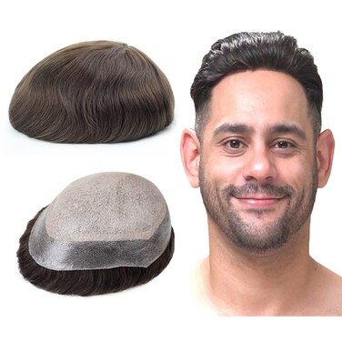 Lordhair Toupee for Men,Injected Thin Skin Mens Hair Piece 100% European Human Hair,Attached with Diamond Lace Replacement for Men,8 * 10 Base Size Hair System for Men