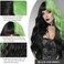 meiliprotea Half Black Half Green Wig with Bangs Long Wavy Costume Wig 26 Inches Green Highlight Curly Wavy Synthetic Wigs for Women Halloween Cosplay Party Show (Black and Green)