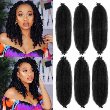 Marley Twist Braiding Hair 16 Inch 6 Packs Pre-separated Springy Afro Twist HairMarley Hair for Faux Locs Afro Spring Twist Hair Extensions (16 Inch (Pack of 6), 1B#)