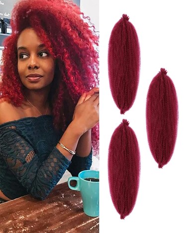 3 Packs Springy Afro Twist Hair with Crochet Hook, 24 Inch Pre-Separated Marley Crochet Braiding Hair for Distressed Soft Locs, Synthetic Hair Extension for Black Women(BUG#)