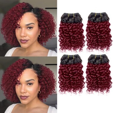 Curly Human hair Bundles Kinky Curly Bundles Human Hair Bundles Curly Human hair 4 Bundles 1B/99J Brazilian Virgin Human Hair 50 Gram/Bundle (8 8 8 8, 1B 99J)