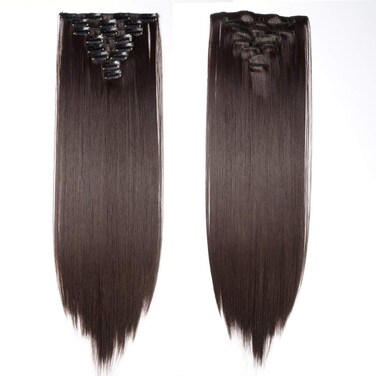 S-noilite 8pcs Clip In On Hair Extension 26" Straight Dark Brown Full Head Long Straight Clip in Hair Extenisons Dark Brown Hair Dye Synthetic Thick Hairpieces for Women Girls(26",Dark Brown)