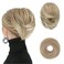 BARSDAR Straight Hair Bun Extensions - Short Straight Ponytail Blonde Hair Bun Extensions for Women, Synthetic Elastic Messy Hair Bun Scrunchies Hairpieces Daily - Light Ash Blonde Mix