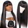Straight Human Hair Wigs with Bangs 180% Density 2x4 Lace Front Wigs with Bangs Closure Wear and Go Glueless Wigs 100% Brazilian Virgin Human Hair Wigs for Women 16 Inch