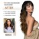 AISI HAIR Black To Brown Wig with Bangs Long Wavy Synthetic Wig for Women with Daily Party Use