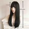 Natural Black Long Straight Fringe Bangs, Heat Resistance Synthetic Wigs for Women 24 Inch
