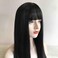 Natural Black Long Straight Fringe Bangs, Heat Resistance Synthetic Wigs for Women 24 Inch