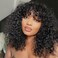 Jerry Curly Human Hair Wigs With Bangs 200% Density Virgin Human Hair Glueless Scalp Base Top Full Machine Made Wig For Black Women Brazilian Curly Wigs Natural Color 24 Inch