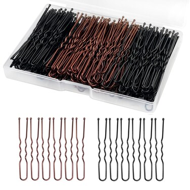 WSICSE U Shaped Hair Pins, 200Pcs 2.4Inches Hair Bun Pins with Storage Box for Buns, Women, Girls and Wedding Hairstyles (Black+Brown)