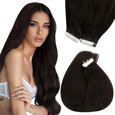 Sunny Hair Tape in Extensions Darkest Brown Tape on Hair Extensions Invisible Human Hair Tape in Extensions Brown Tape in Hair Extensions Soft &amp; Silky Tape in Extensions Human Hair 50g 20pcs 16inch