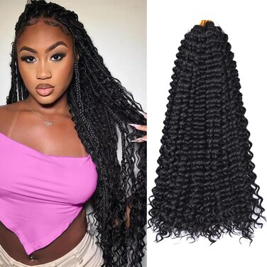 Curly Braiding Hair 22Inch 6Packs Deep Curly Crochet Hair Synthetic Crochet Hair Extensions for Women #1B Natural Black Curly Hair Extensions(22 Inch,6packs,#1B)