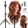 Mannequin Head with Human Hair, 18 inch Mannequin Head with Tripod Stand, Real Hair Cosmetology Makeup Hairdressing Training Head with Wig Stand Tripod, Doll Head for Hair Styling Training with Table