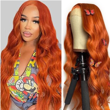 Orange Ginger Lace Front Wigs Human Hair Body Wave 13x4 HD Lace Frontal Wigs Human Hair Colored Wigs for Women (30 inch, Orange Ginger)