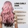 testar Pink Curly Wigs for Women Long Pink and Black Wigs With Curtain Bangs Heat Resistant Synthetic Wavy Wigs for Girls Daily Party Use 26IN