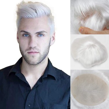 Swiss Full Lace Men&rsquo;s Toupee European Real Human Hair Replacement for Men Hairpiece White Color