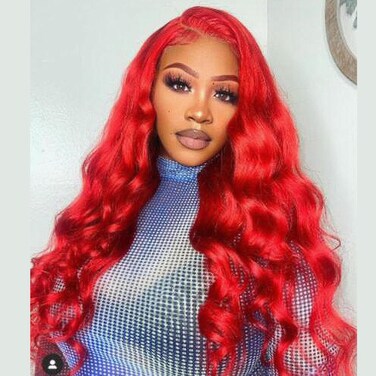 Hot Red Lace Wig Pastel Red Lace Front Wigs for Women Pre Plucked Hairline Long Loose Wavy Curly Synthetic Lace Front Wig Glueless Heat Resistant 26 Inch Daily Cosplay