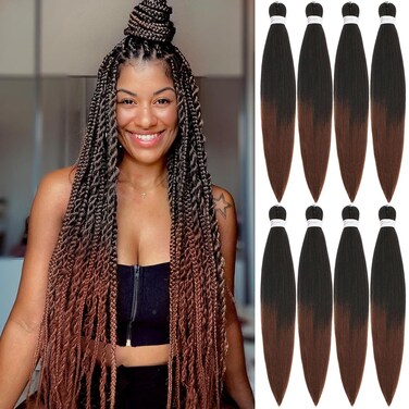 Braiding Hair Pre Stretched for Women Girls 20 Inch 8 Pack Hair Extensions Box Braids Soft Synthetic Knotless Yaki Texture Hot Water Setting Braiding Hair (20Inch, 1B/30)