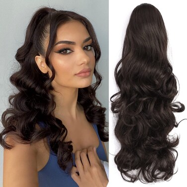 Dark Brown Ponytail Extension Claw Clip in Long Wavy Ponytail Hair Extension for Women Brown Pony Tail for Daily Use