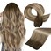 Full Shine Weft Hair Extensions Human Hair Sew In Hand Tied Weft Extensions Sew In Extensions Remy Hair Thick Ends Chocolate Brown With Light Blonde Highlights Walnut Brown #3/8/22 60G 22 Inch