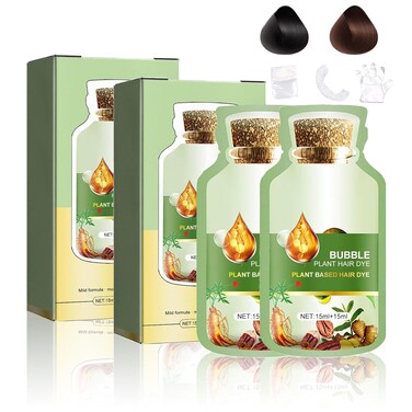 30ML 20 Packs Botanical Bubble Hair Dye Shampoo - Chestnut Brown &amp; Natural Black for Grey Hair Coverage